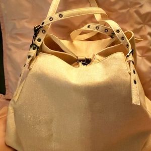 Tote, luludharma Gold Metallic cream Linen Luxe